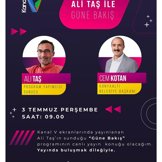 Antalya Konyaaltı Belediye Başkanı Cem Kotan Yarın Kanal V'de Canlı Yayın Konuğu Olacak