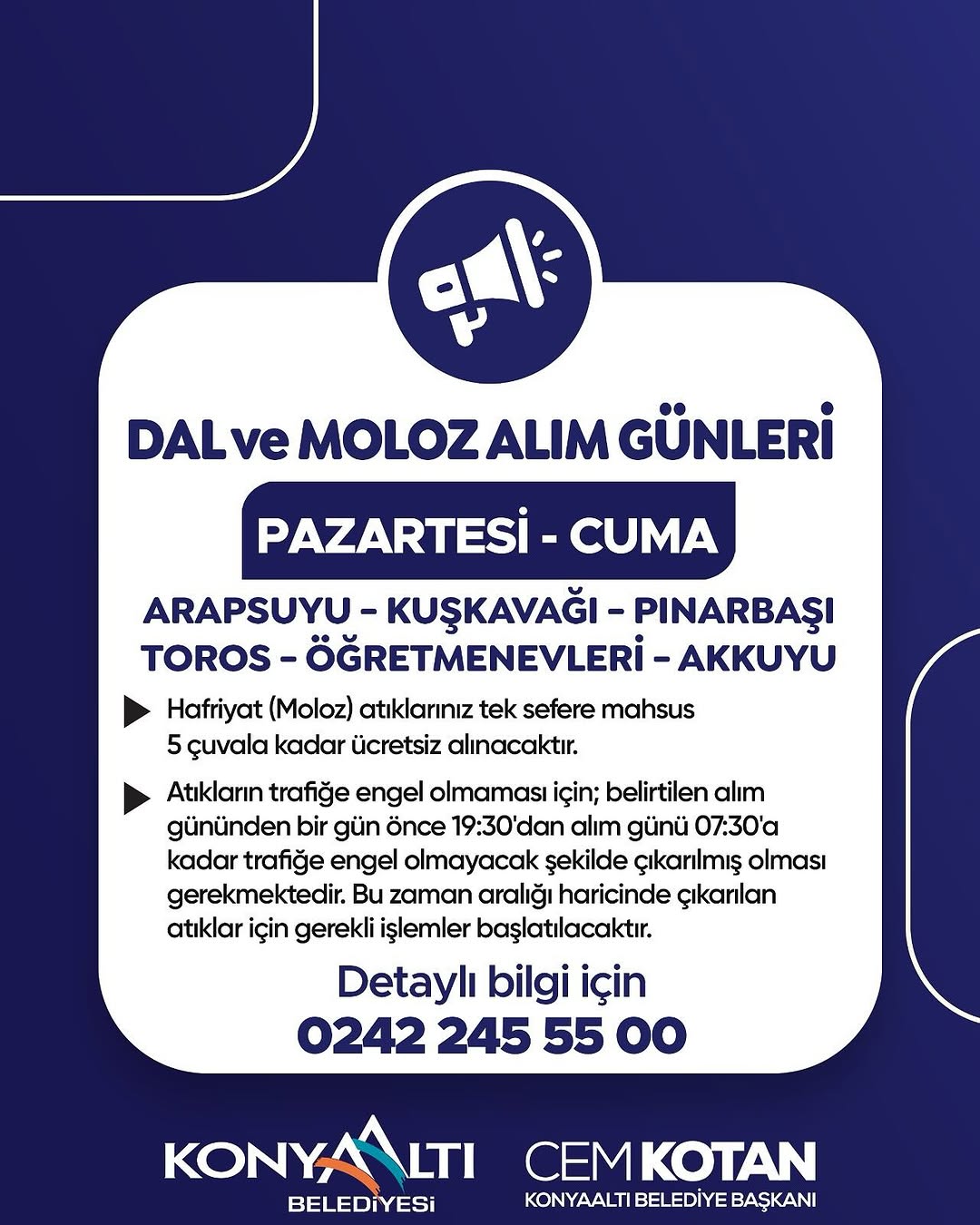 Konyaaltı'nda Dal ve Moloz Atıkları İçin Ücretsiz Toplama Günleri