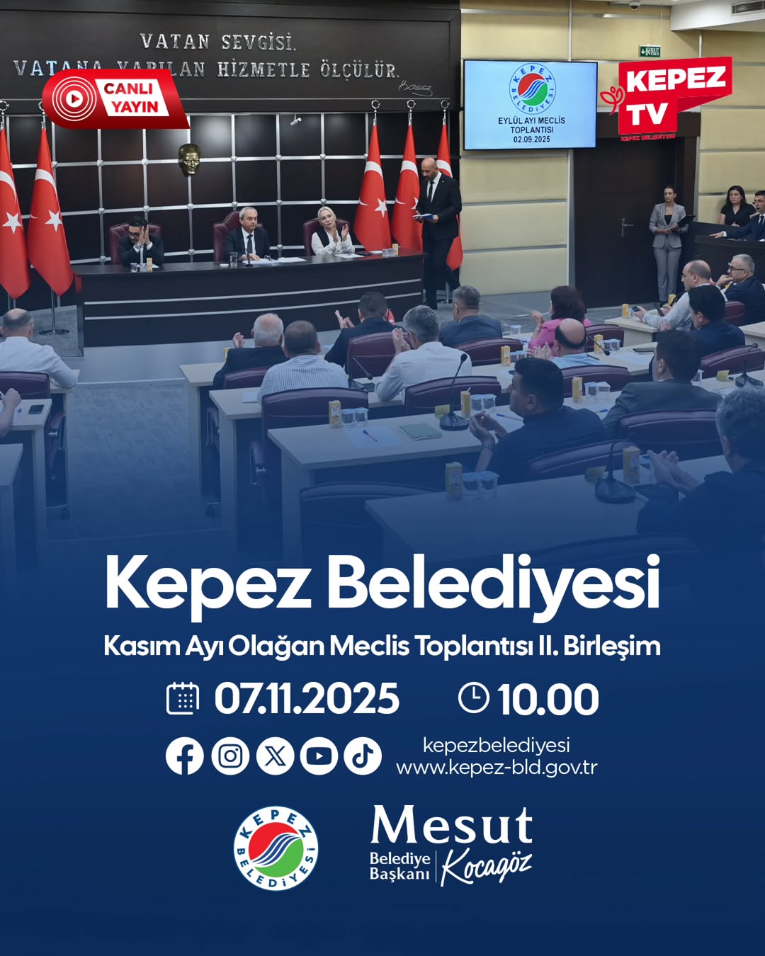 Kepez Belediyesi Kasım Ayı Meclis Toplantısı Canlı Yayınlanacak