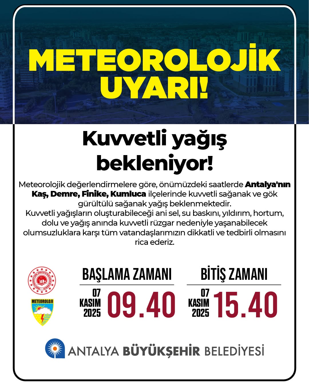 Antalya'da Meteorolojik Uyarı: Büyükşehir Belediyesi Harekete Geçti