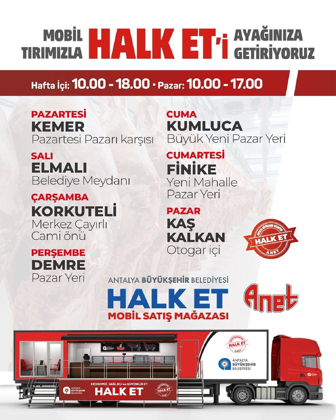 Antalya Büyükşehir Belediyesi Halk Et Mobil Satış Mağazaları İlçelerde Hizmet Veriyor