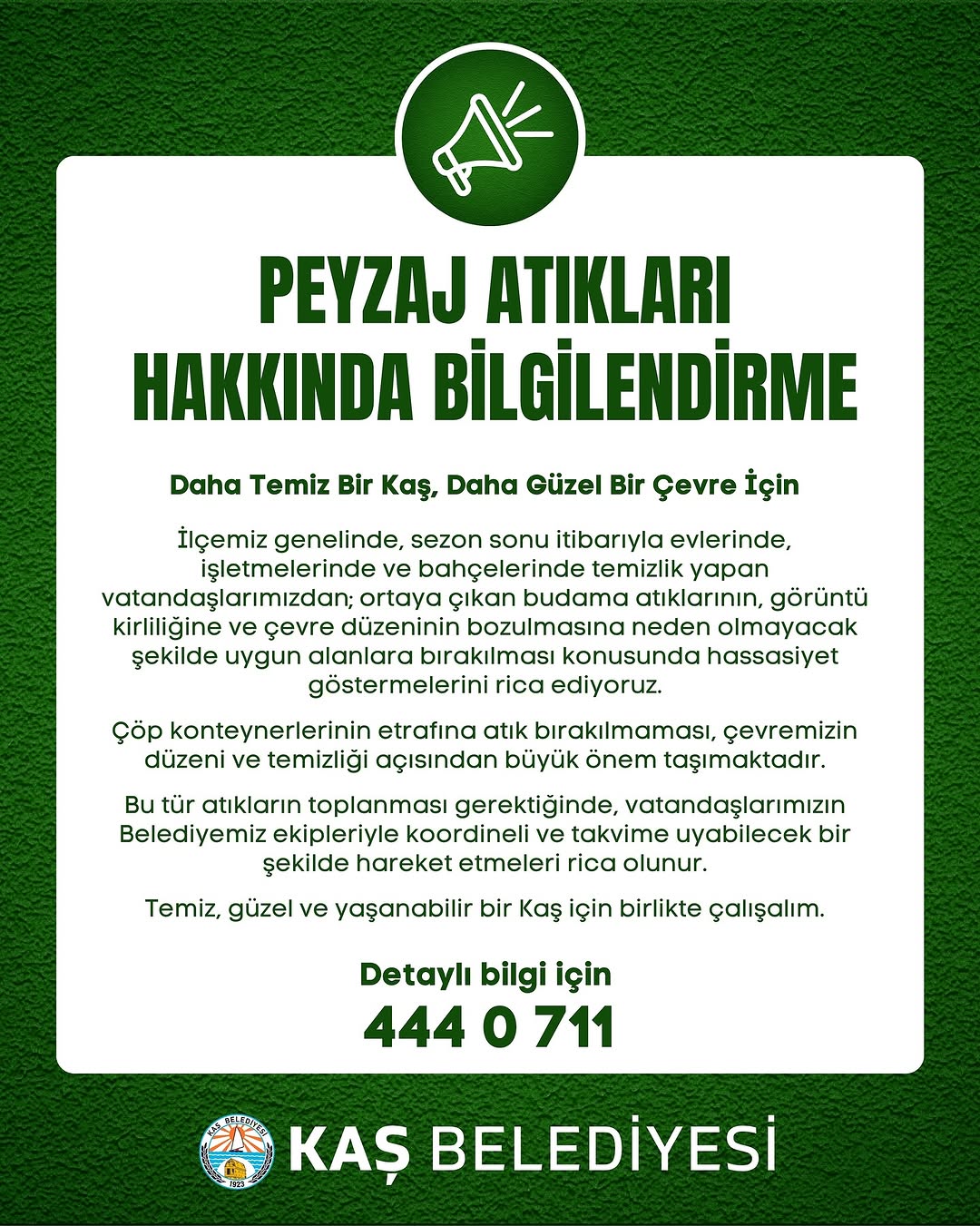 Kaş Belediyesi'nden Peyzaj Atıkları İçin Önemli Uyarı ve Bilgilendirme