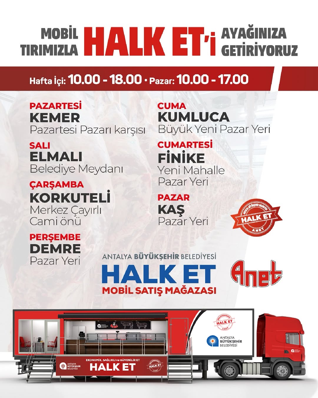 Antalya Büyükşehir Belediyesi Halk Et Mobil Mağazaları ile Hizmetini Yaygınlaştırıyor