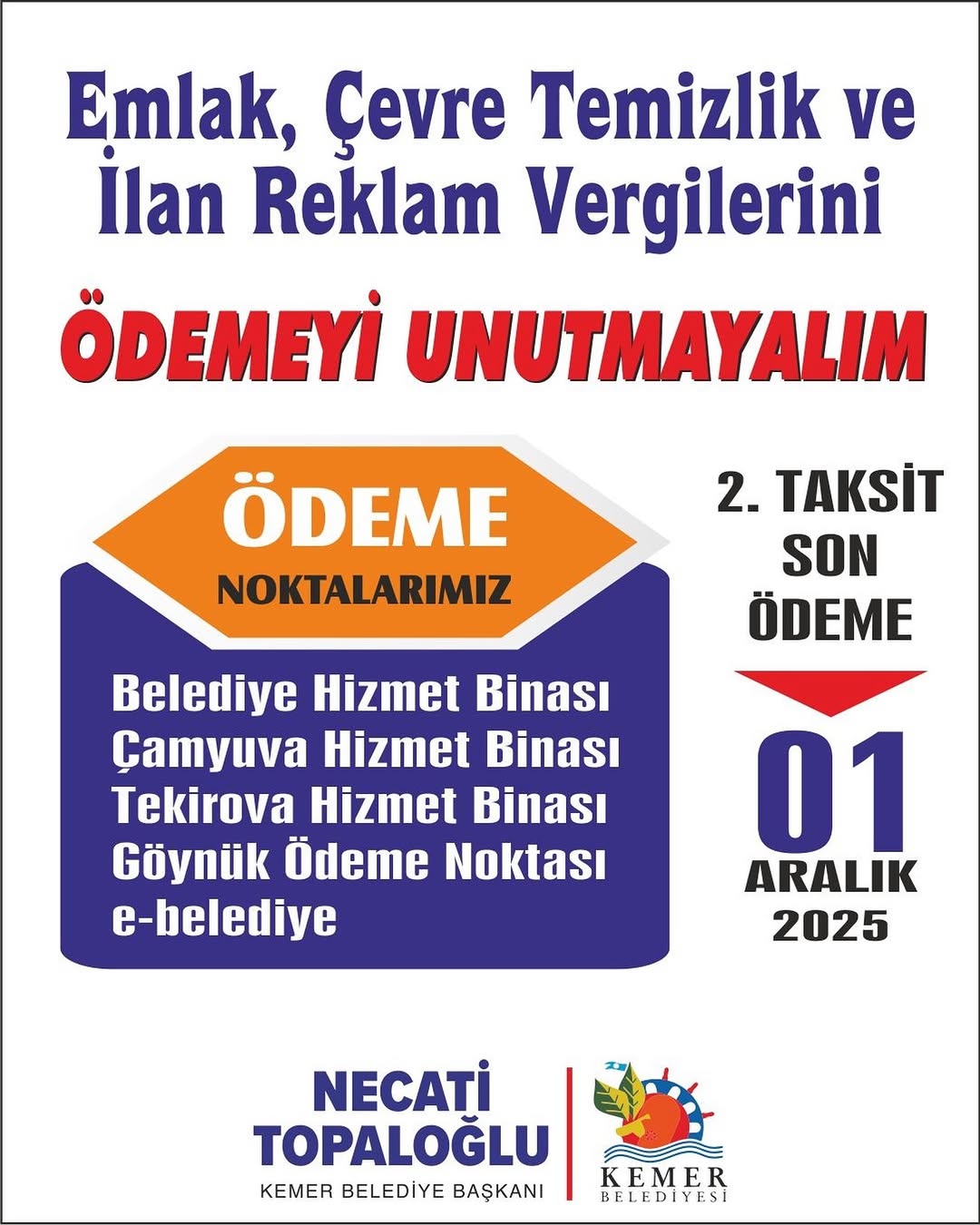 Antalya Kemer'de Belediye Vergileri İçin Son Ödeme Tarihi 1 Aralık