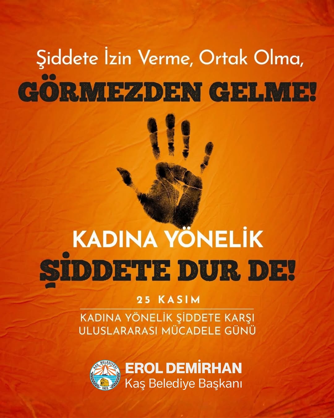 Kaş Belediyesi'nden 25 Kasım Mesajı: Kadına Yönelik Şiddetle Mücadelede Toplumsal Sorumluluk Vurgusu