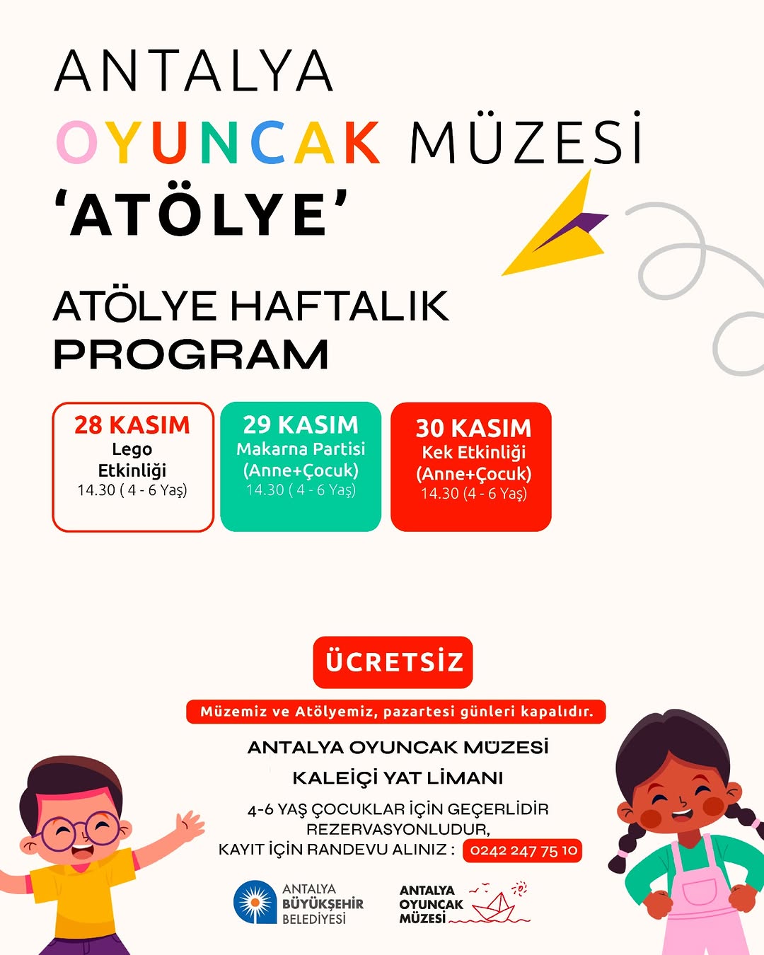 Antalya'da Çocuklar İçin Ücretsiz Müze Etkinlikleri: Kasım Ayında Eğlence Dolu Atölyeler