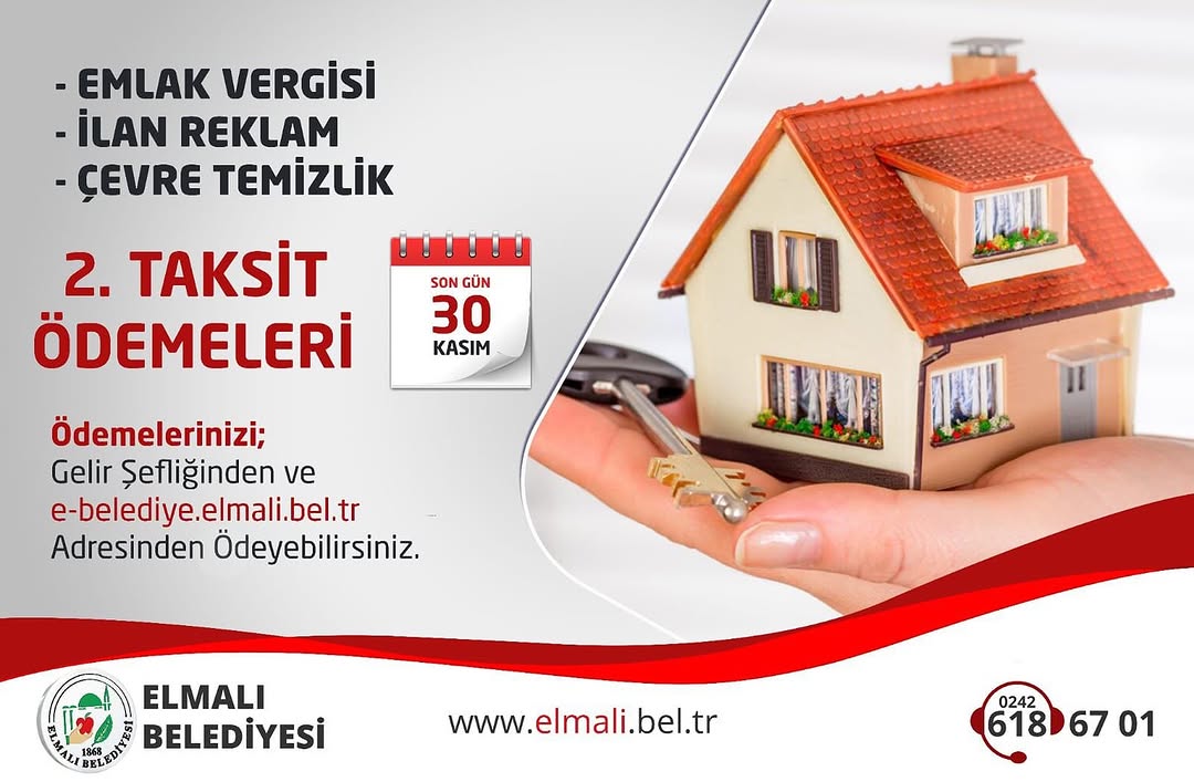 Elmalı'da Emlak ve Çevre Temizlik Vergileri İçin Son Tarih 30 Kasım 2025