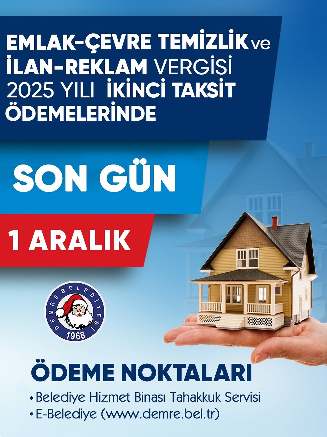 Demre'de Emlak, Çevre Temizlik ve İlan Reklam Vergisi İkinci Taksit Ödemeleri için Son Tarih 1 Aralık