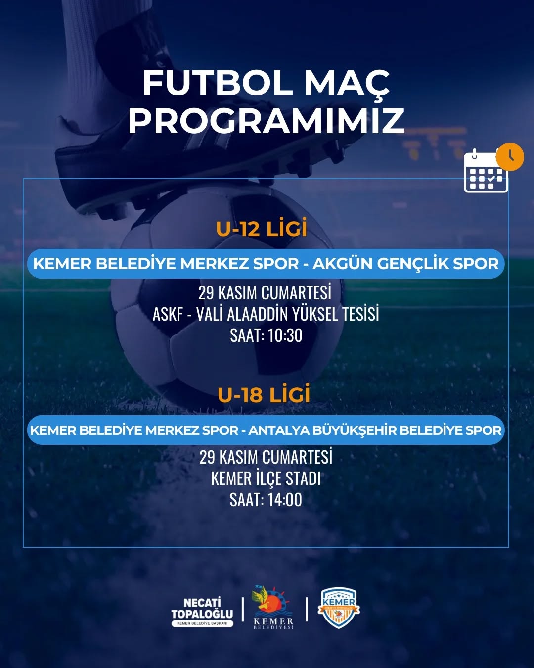 Antalya Kemer'de Haftalık Futbol Maç Programı Açıklandı