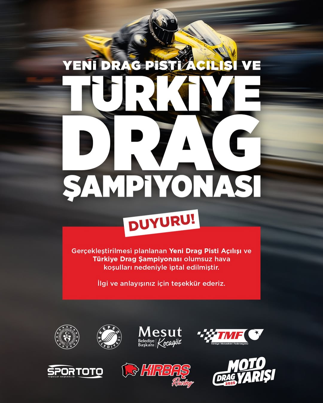 Antalya Kepez'de Drag Pist Açılışı ve Şampiyona Hava Koşulları Nedeniyle İptal Edildi