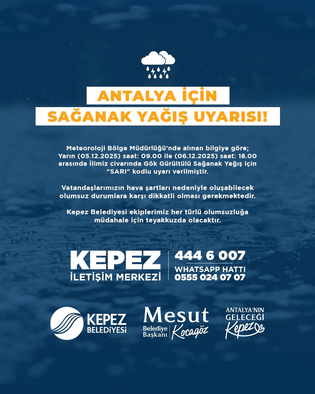 Antalya'da Sarı Kod Uyarısı: Gök Gürültülü Sağanak Yağış Bekleniyor