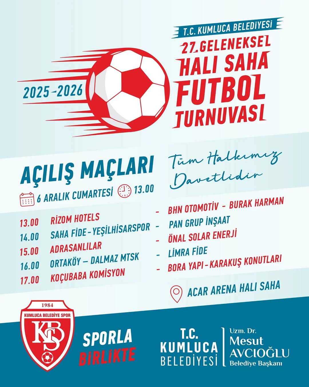 Kumluca'da 27. Geleneksel Halı Saha Futbol Turnuvası Başlıyor