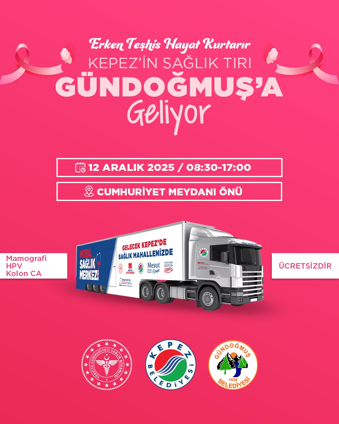 Kepez Belediyesi Mobil Sağlık Tırı İbradı'da Ücretsiz Kanser Taraması Yapacak