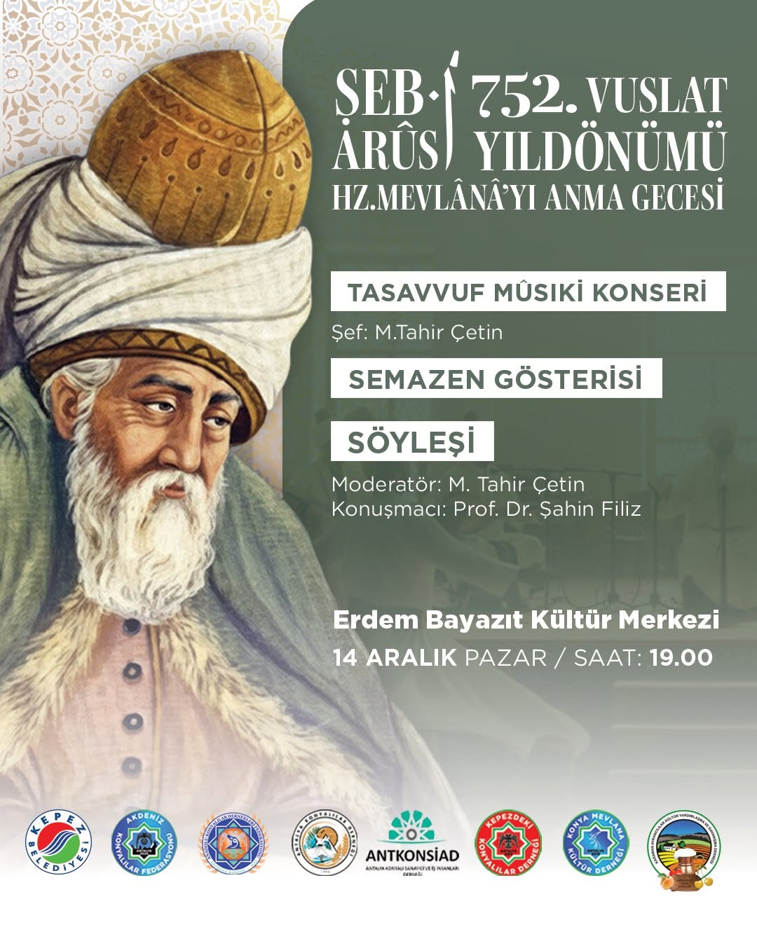 Antalya'da Mevlânâ'nın 752. Vuslat Yıldönümü Anma Programı