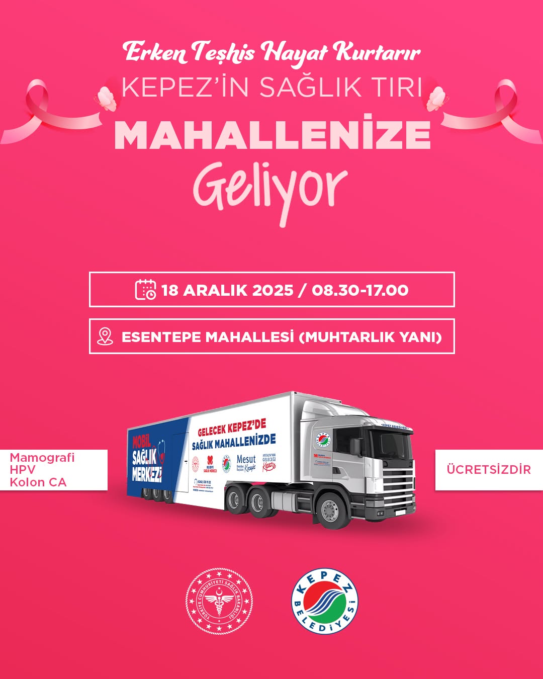 Kepez Belediyesi Mobil Sağlık Tırı ile Esentepe'de Ücretsiz Kanser Taramaları Yapılacak