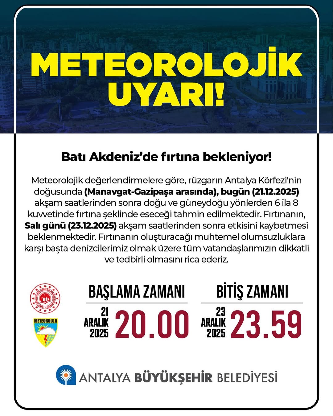 Antalya'da Meteorolojik Uyarı: Vatandaşlar Dikkat!