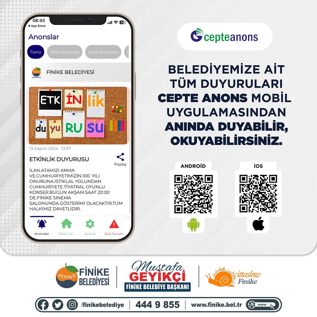 Finike Belediyesi Duyuruları Artık Cepte