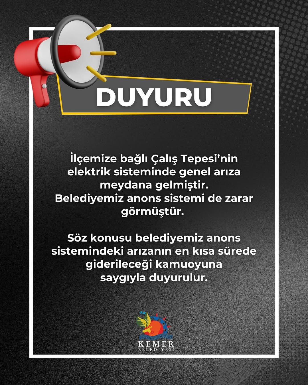 Antalya Kemer'de Elektrik ve Anons Sisteminde Arıza