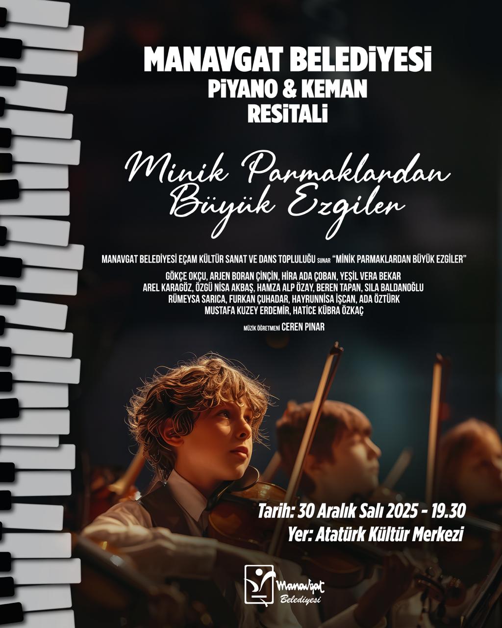 Manavgat'ta Minik Müzisyenlerden Ücretsiz Piyano ve Keman Resitali