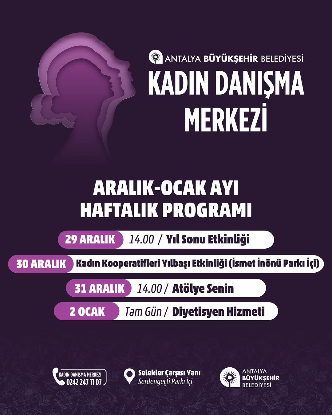 Antalya Büyükşehir Belediyesi Kadın Danışma Merkezi'nden Yıl Sonu Etkinlikleri