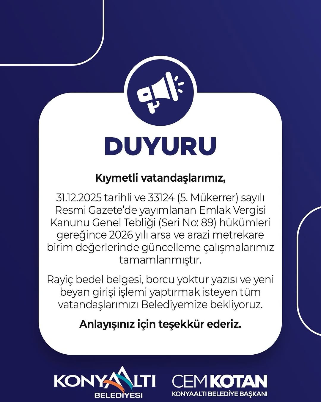 Antalya Konyaaltı'nda Emlak Vergisi Birim Değerleri Güncellendi
