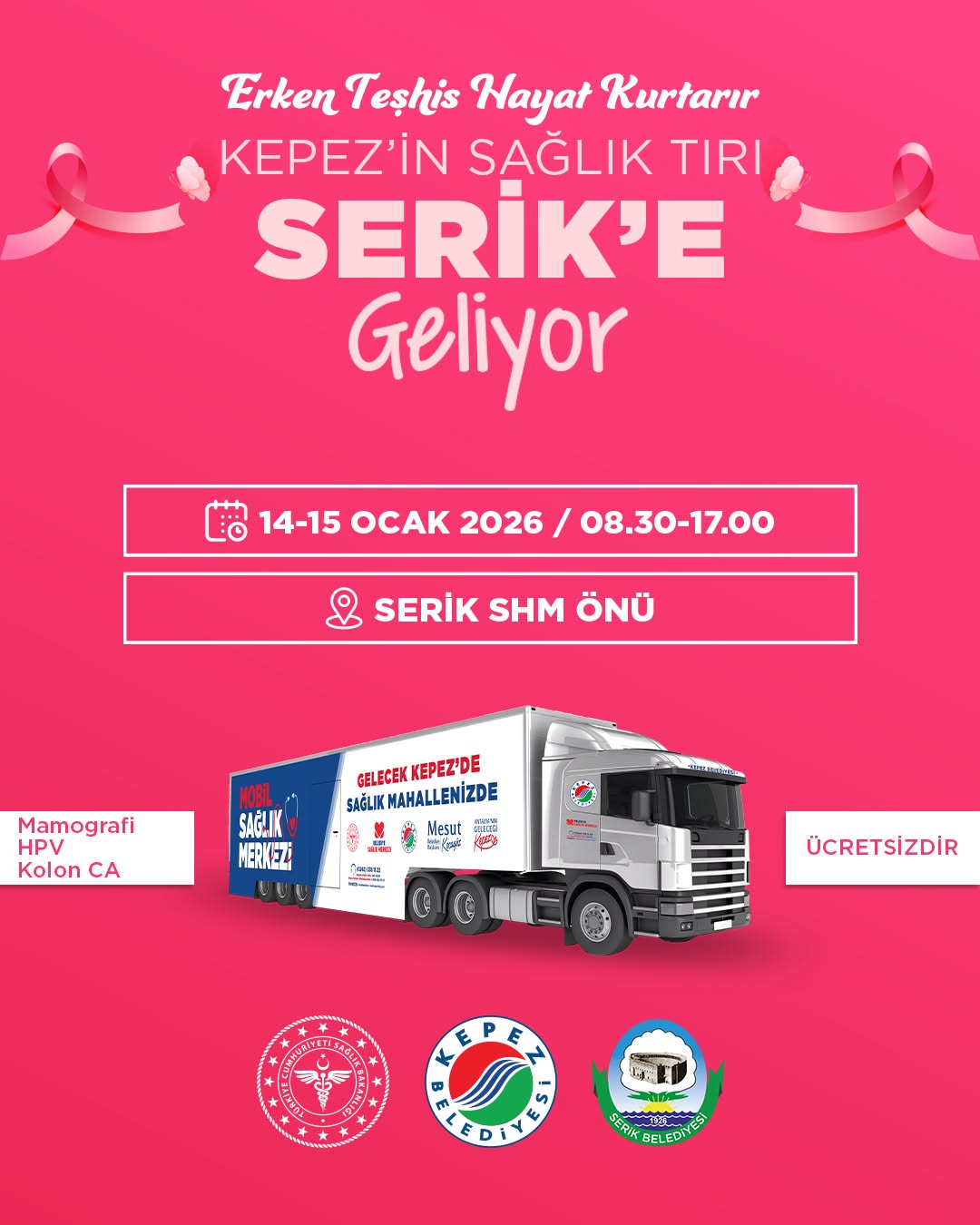 Antalya'da Ücretsiz Kanser Taramaları İçin Sağlık Tırı Serik'te