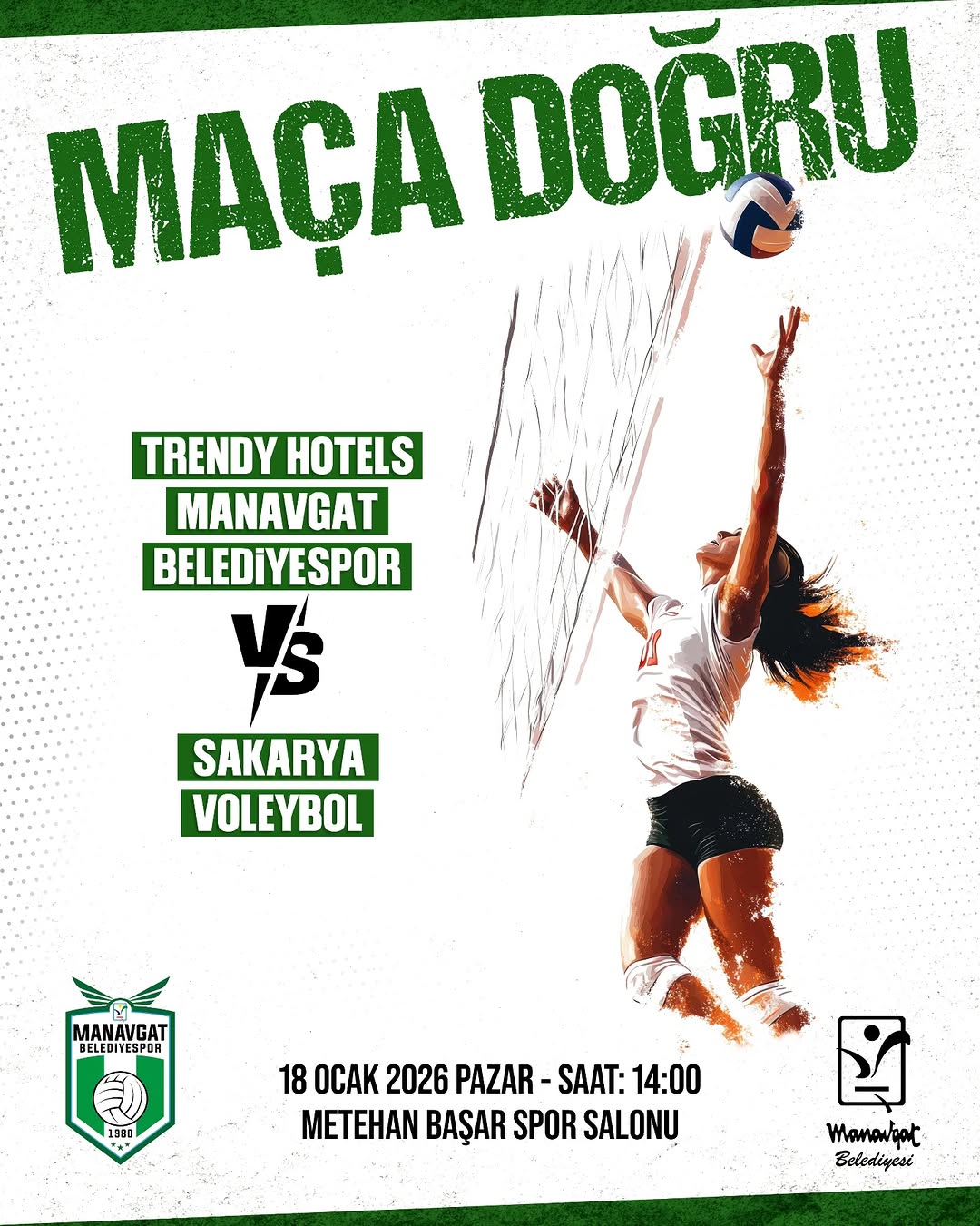 Manavgat Belediyespor, Sakarya'da Saha Sahibi Sakarya Voleybol'u Konuk Edecek