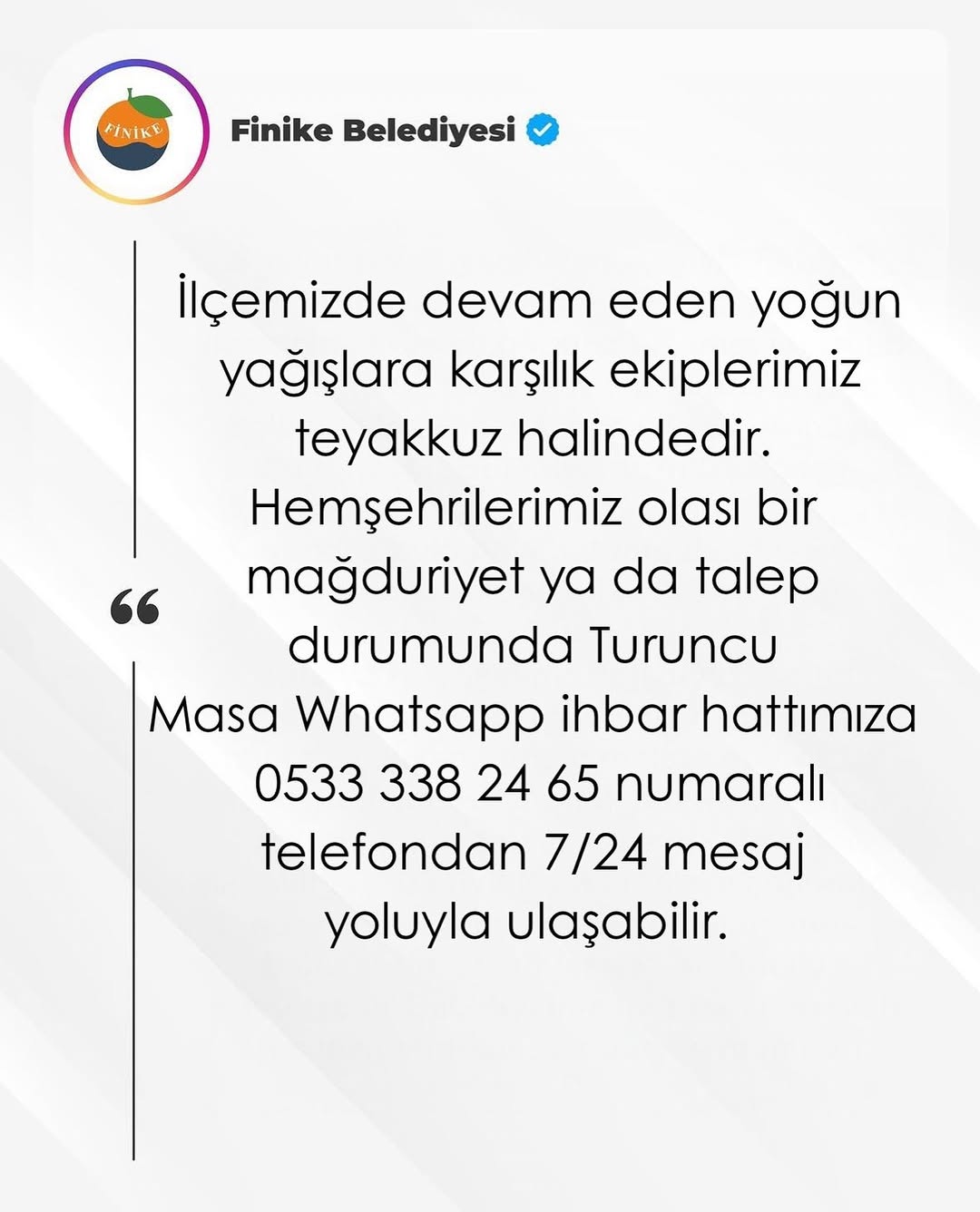 Finike'de Yoğun Yağışlara Karşı Teyakkuz Halinde