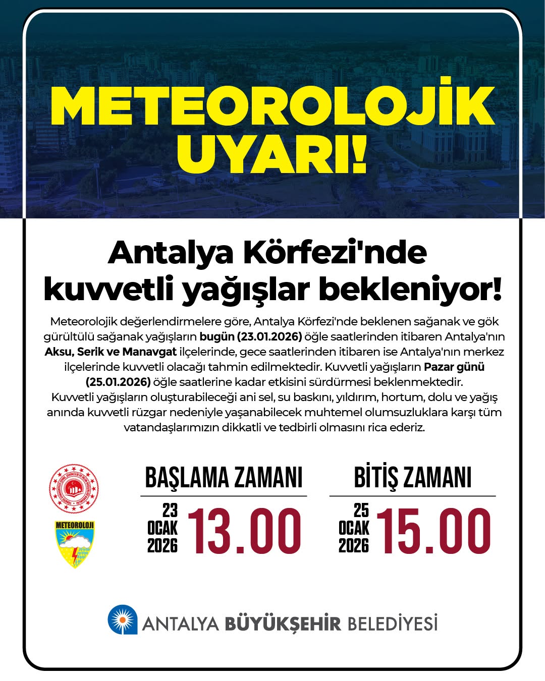 Antalya'ya Meteorolojik Uyarı: Kuvvetli Yağış Bekleniyor