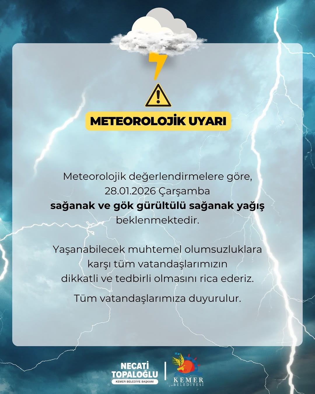 Antalya Kemer'de Çarşamba Günü Sağanak Yağış Bekleniyor