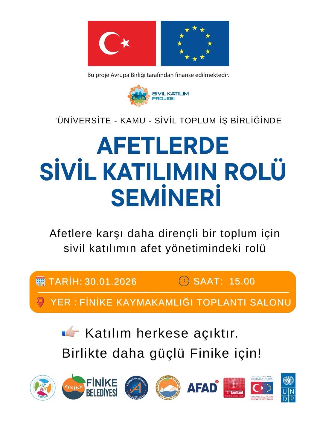 Finike'de Afetlere Karşı Toplumsal Direnç Semineri Düzenleniyor