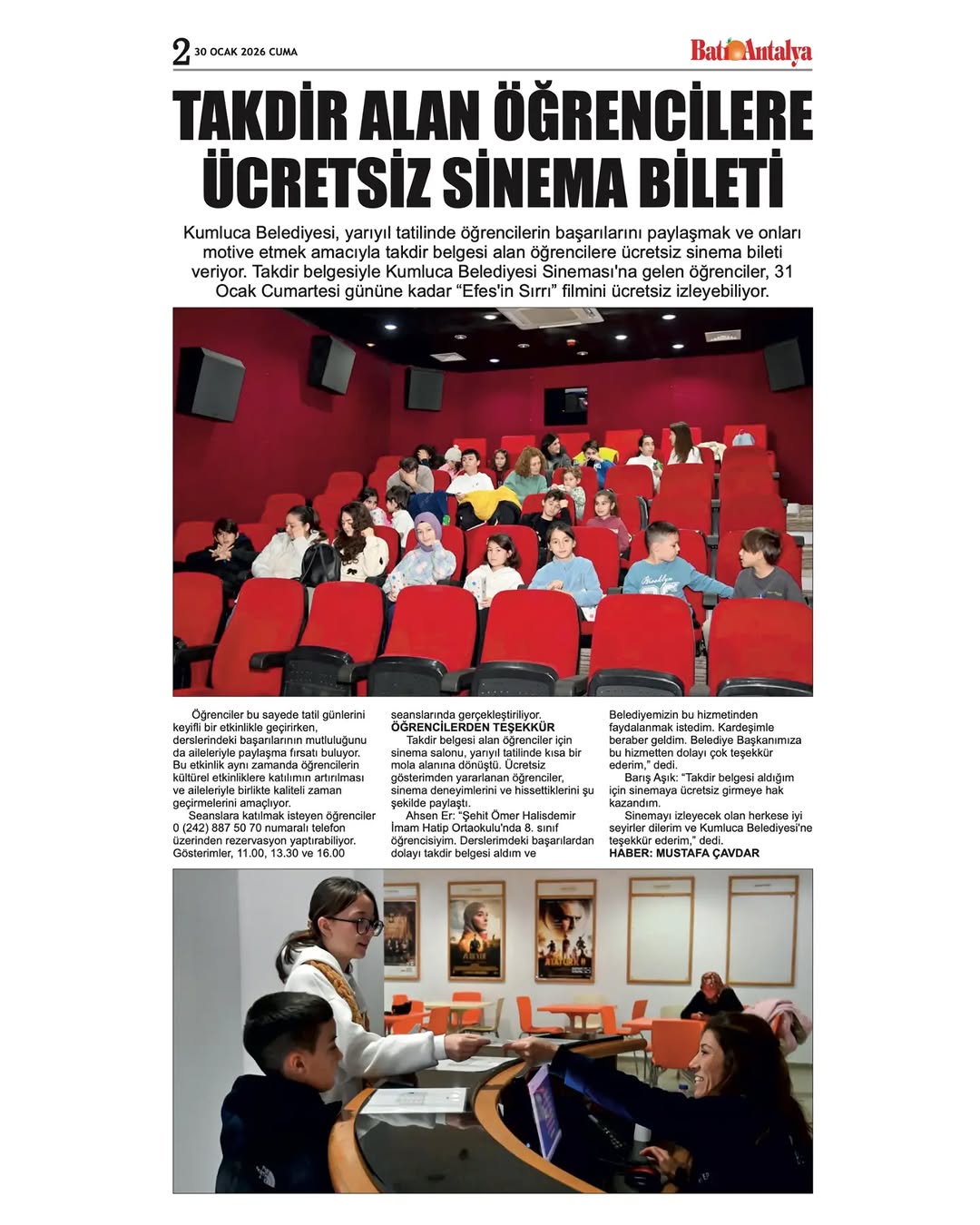Kumluca'da Öğrenciler Ücretsiz Sinema Keyfi Yaşadı