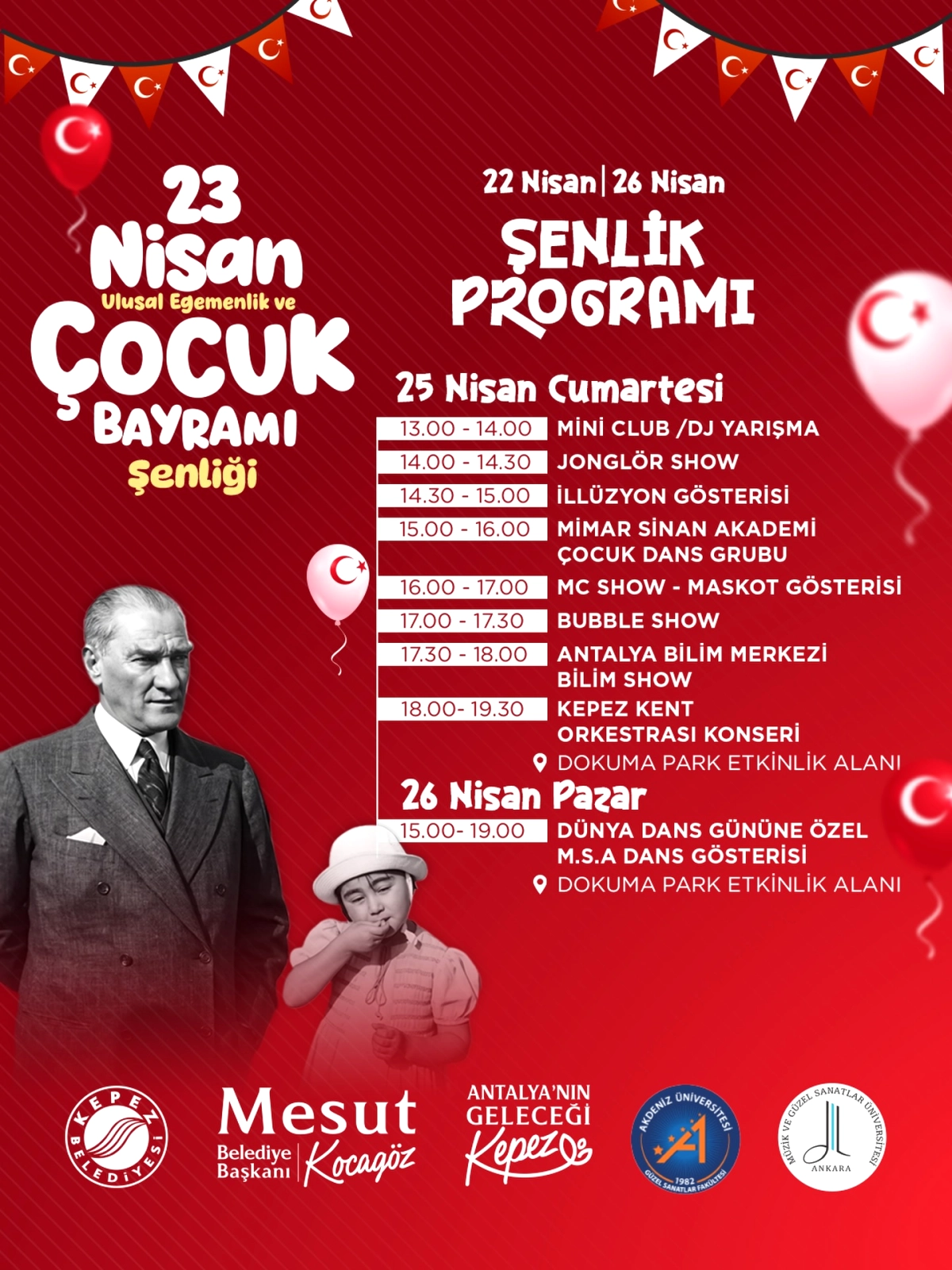 Kepez'de 23 Nisan Coşkusu Devam Ediyor: Dopdolu Program Dokumapark'ta