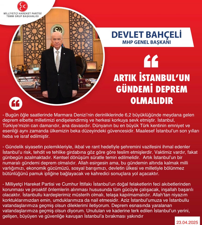 Antalya'da Deprem Çağrısı: MHP İl Başkanı Bahçeli, İstanbul İçin Acil Önlem İstedi