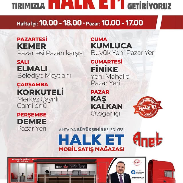 Antalya'da Vatandaşlara Kapıda Et Keyfi: Halk Et Mobil Mağazalar Başladı