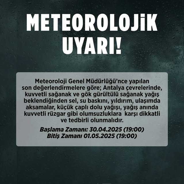 Antalya'da Şiddetli Yağış Bekleniyor: Sarı Alarm Verildi