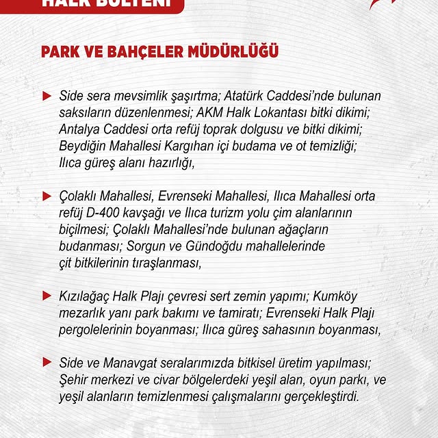 Manavgat'ta Park ve Bahçe Çalışmaları Hızla Devam Ediyor