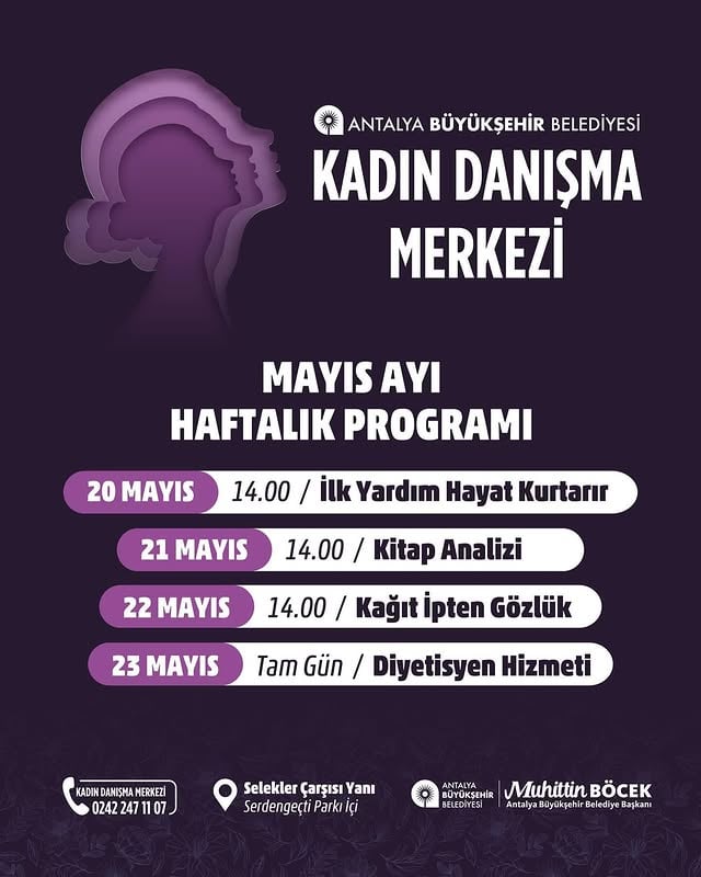 Antalya Kadın Danışma Merkezi'nden Mayıs Ayı Etkinlikleri: İlk Yardım, Kitap Analizi ve Daha Fazlası