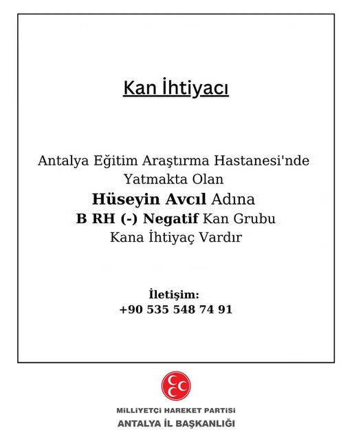 Antalya'da Nadir Kan Grubuna Sahip Hastaya Acil Kan İhtiyacı