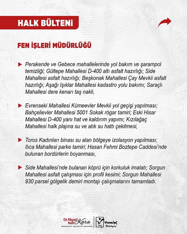 Manavgat Belediyesi Fen İşleri Müdürlüğü Çalışmalarıyla İlçe Altyapısını Güçlendiriyor
