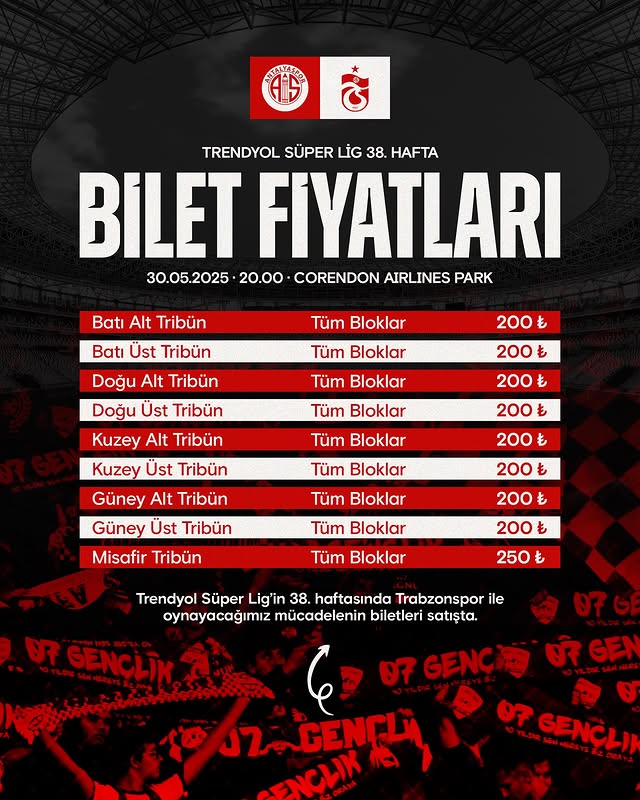 Antalya Spor FK Trabzonspor Maç Biletleri Satışta