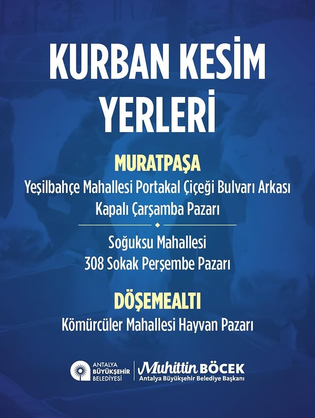 Antalya'da Kurban Bayramı İçin Ücretsiz Kesim Alanları Belirlendi