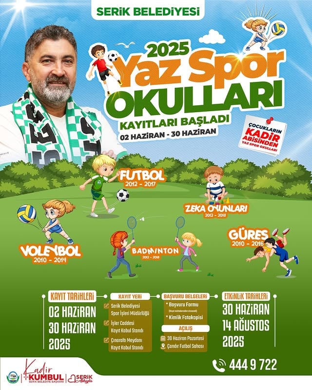 Serik Belediyesi Yaz Spor Okulları Kayıtları Başladı