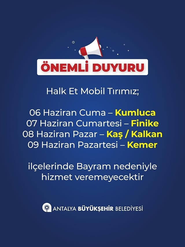 Antalya'da Halk Et Mobil Tır Hizmeti Kurban Bayramı'nda Durduruldu