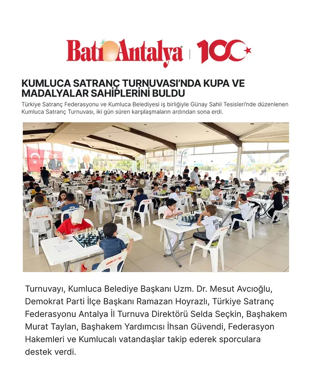 Antalya Kumluca'da Satranç Turnuvası Ödül Töreni Düzenlendi