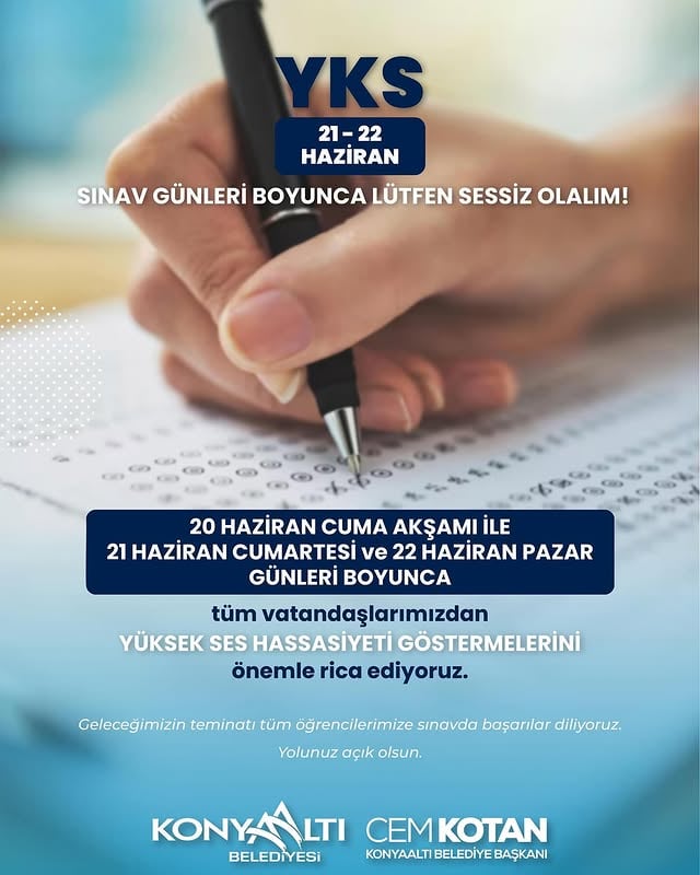 Antalya Konyaaltı Belediyesi'nden YKS Sınavını Tamamlayan Gençlere Destek Mesajı