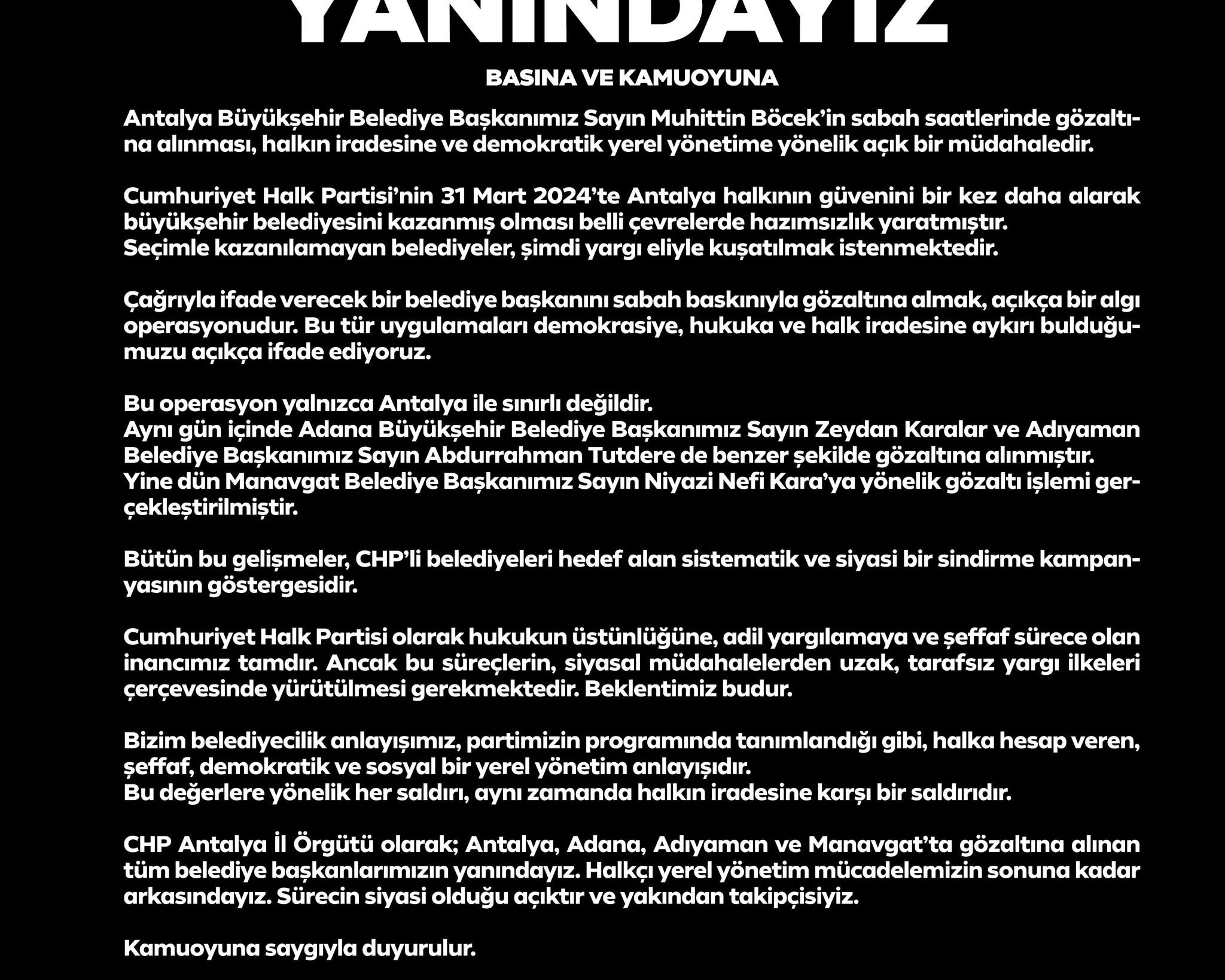 CHP'li Belediyelere Eş Zamanlı Operasyon: Antalya, Adana, Adıyaman ve Manavgat'ta Gözaltı