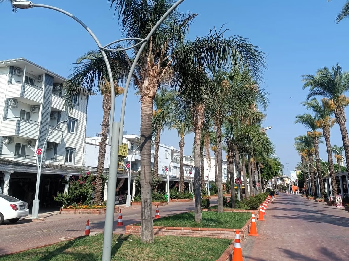 Antalya Serik'te Aydınlatma Direkleri Bakım ve Boyama Çalışmaları Devam Ediyor