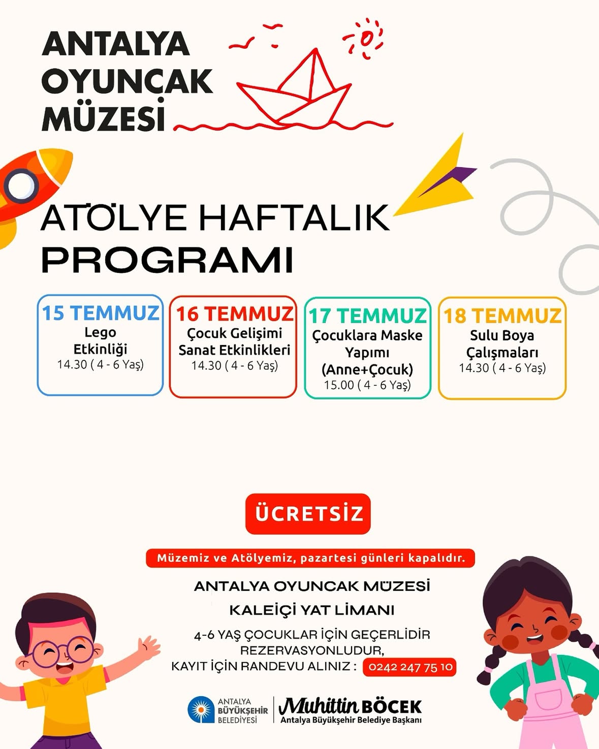 Antalya Büyükşehir Belediyesi Oyuncak Müzesi Atölye'de Ücretsiz Etkinlikler Başlıyor