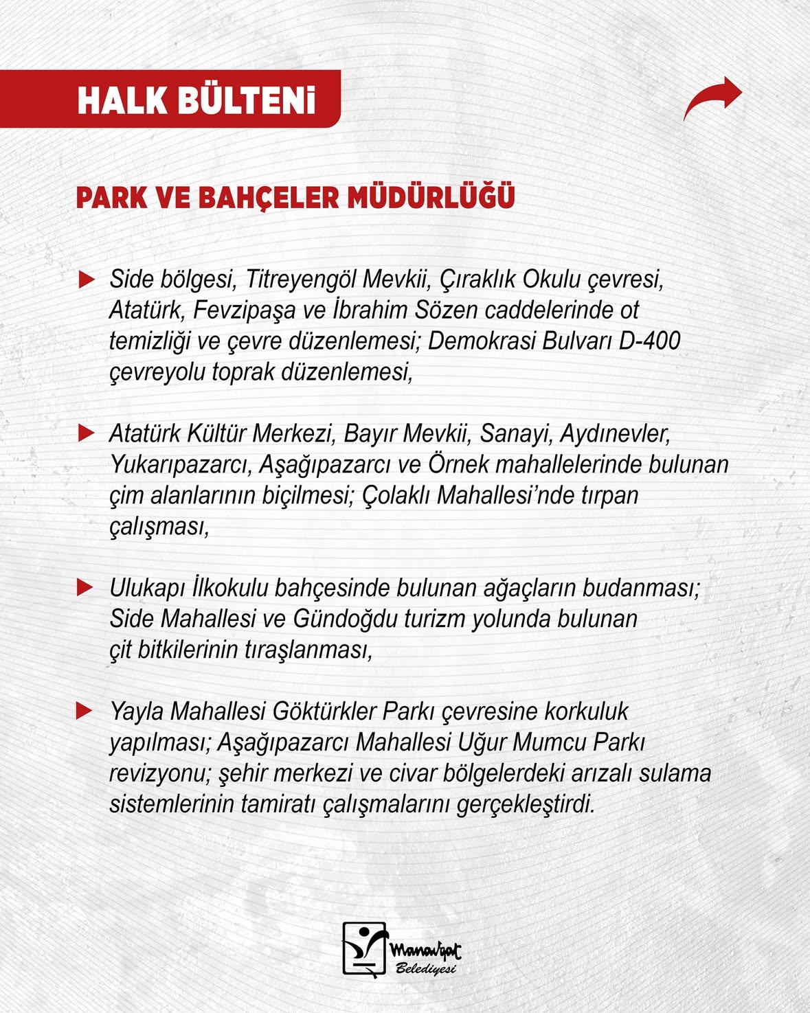 Antalya Manavgat Belediyesi Park ve Bahçeler Müdürlüğü Çalışmaları